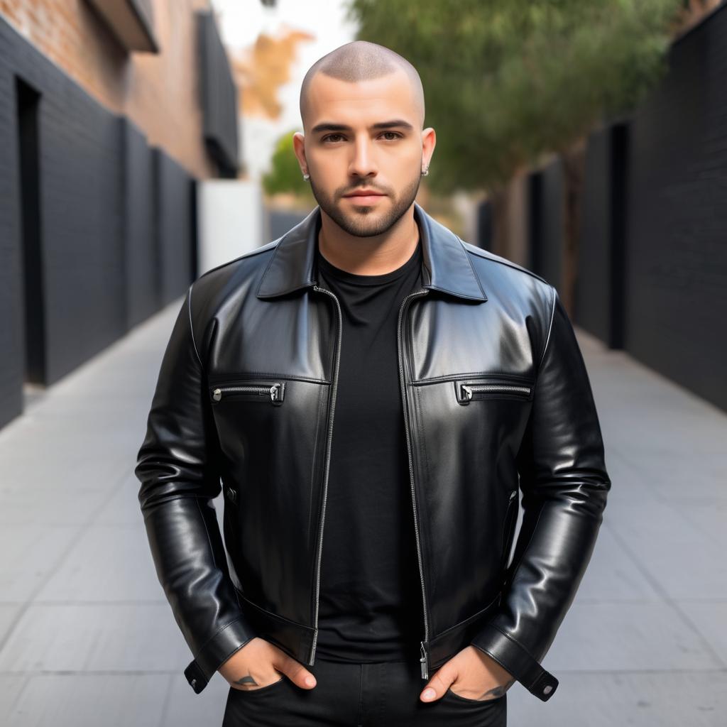 Confident Man in Stylish Black Leather Jacket