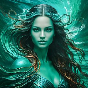 Mystical Woman in Teal Underwater Scene