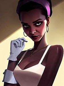 Confident Woman in White Dress with Purple Headband