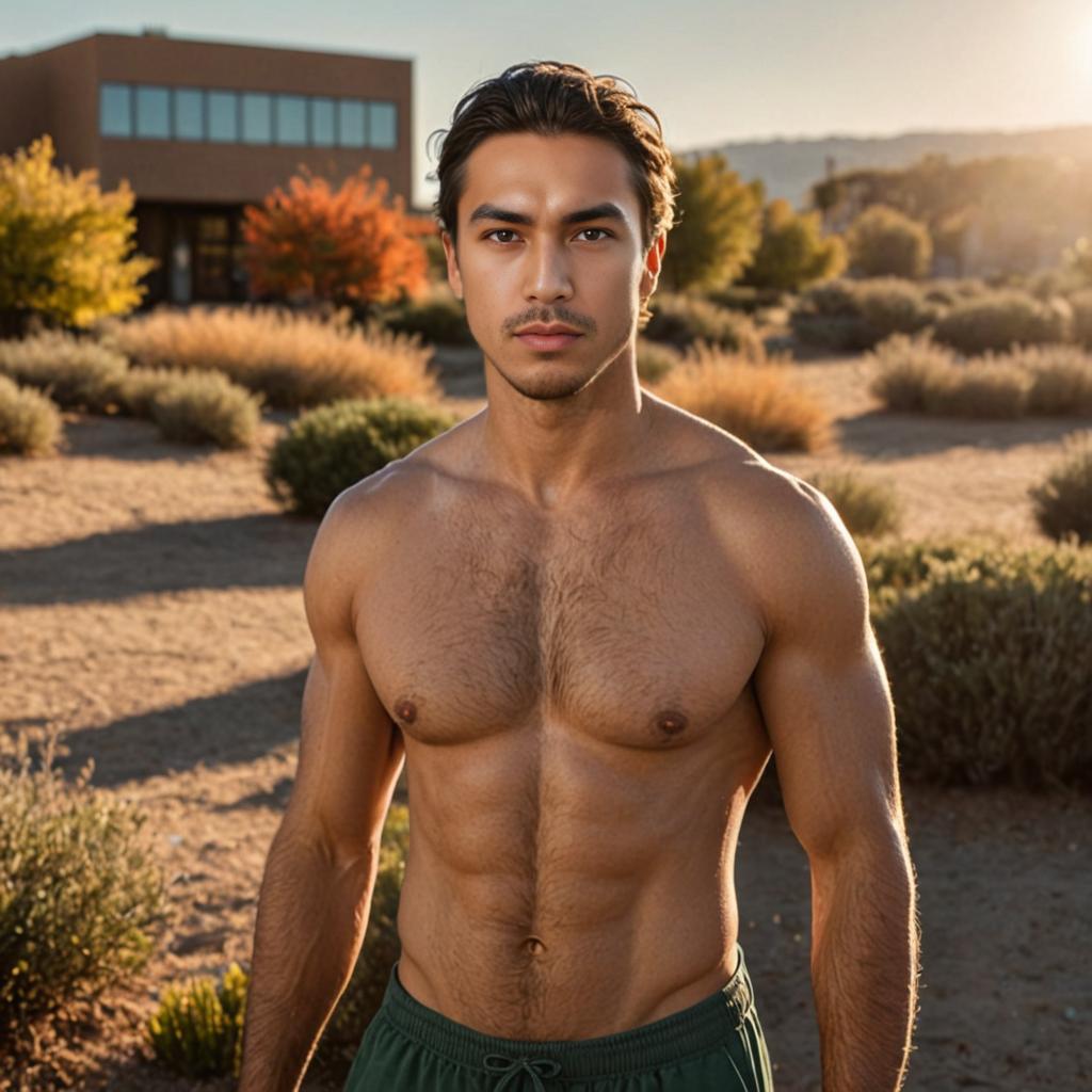 Muscular Man in Desert Landscape