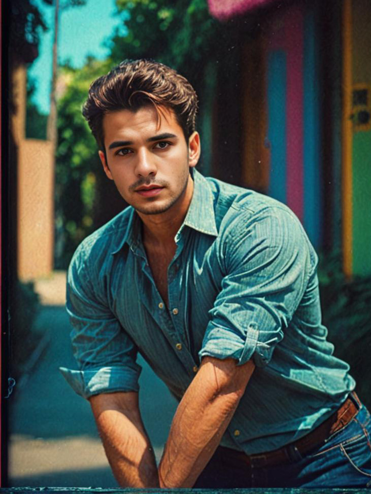 Serious Young Man in Denim Shirt