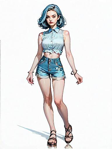 Realistic Comic Style Illustration of Woman with Blue Hair in Casual Outfit