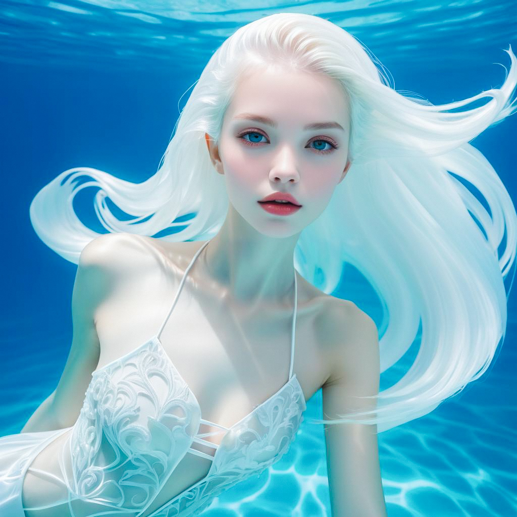 Ethereal Underwater Portrait of a Woman with White Hair Ethereal Underwater Portrait of a Woman with White Hair