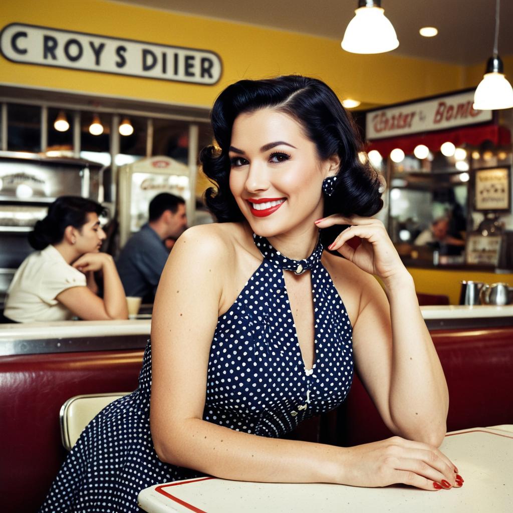1950s Vintage Woman Smiling in Classic Diner Setting