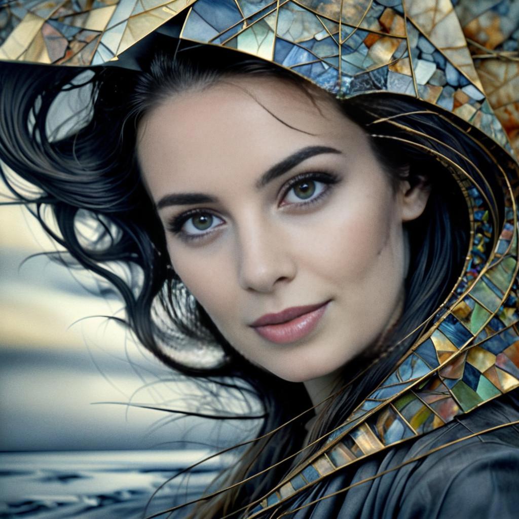 Elegant Woman with Mosaic Headpiece