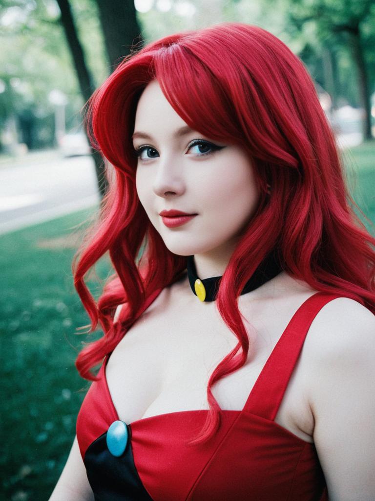 Woman with Red Hair in Vibrant Outfit