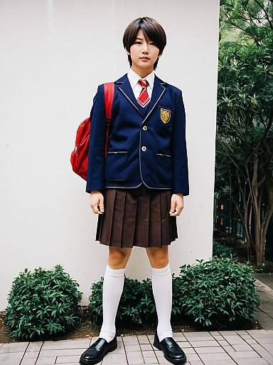 Japanese Schoolgirl Wearing Traditional Uniform with Red Backpack