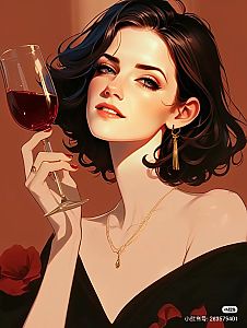 Stylized Portrait of Confident Woman with Wine