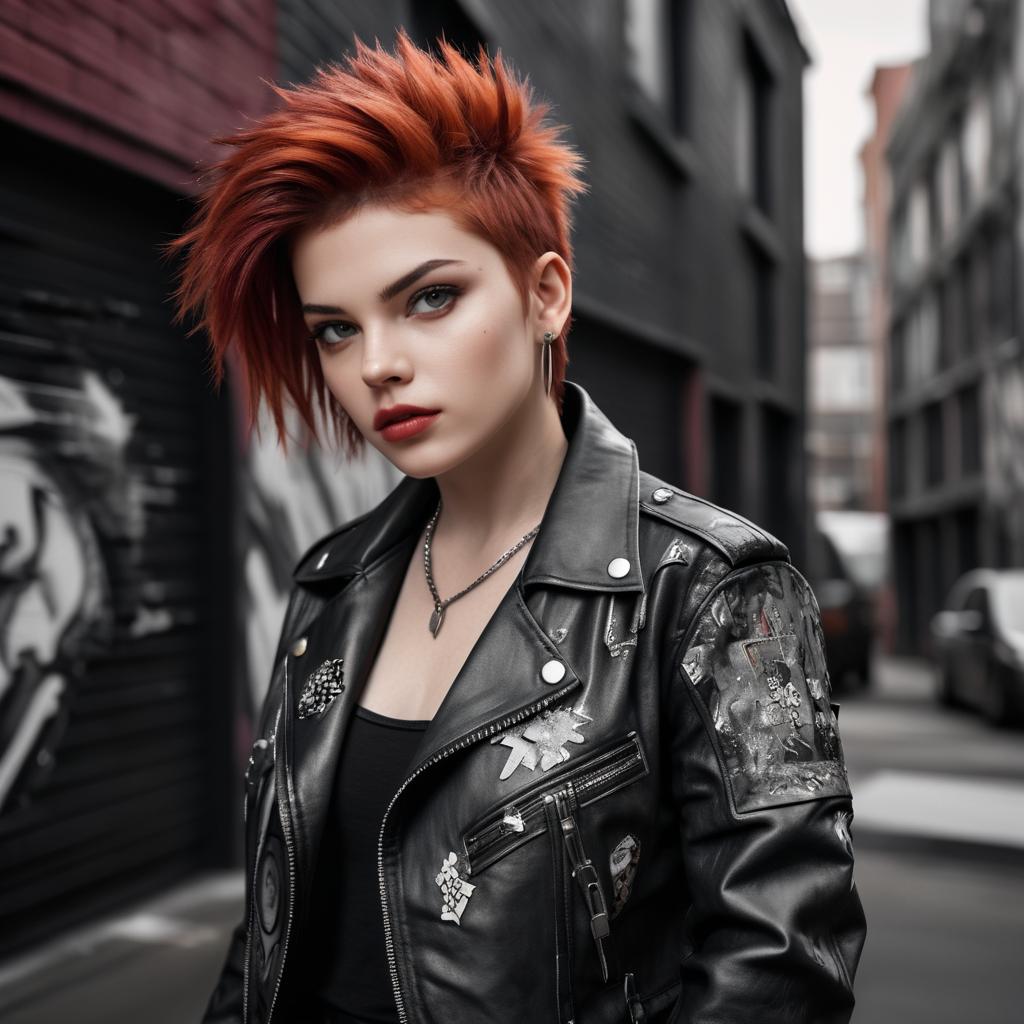 Young Woman with Red Hair in Punk Style