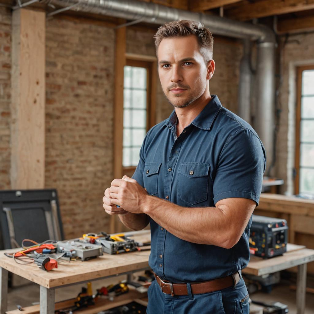 Confident Electrician in Workshop