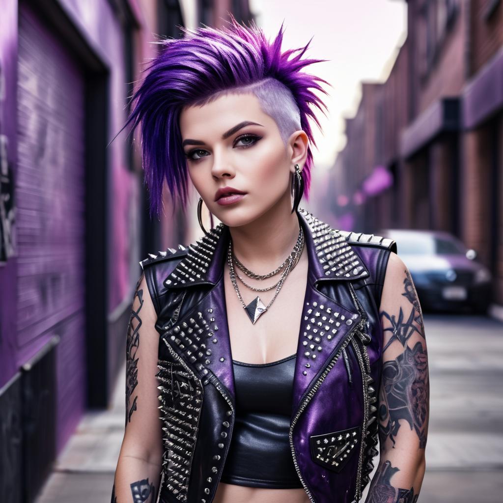 Confident Woman with Purple Spiky Hair in Punk Style