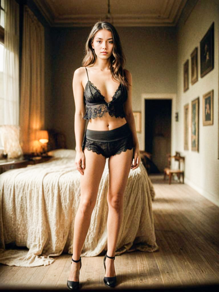 Elegant Black Lace Lingerie Model