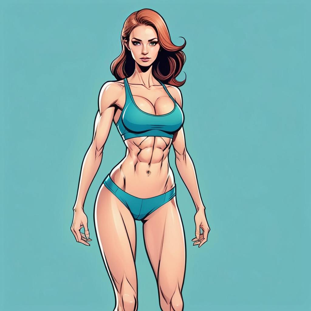 Athletic Woman with Red Hair in Turquoise Sportswear