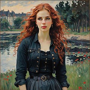 Portrait of Woman with Red Hair by Lakeside