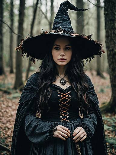 Photorealistic Dark Fantasy Cosplay of Woman in Woodland Witch Costume