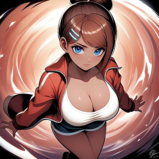 Anime Inspired Portrait of Woman in Red Jacket and White Top