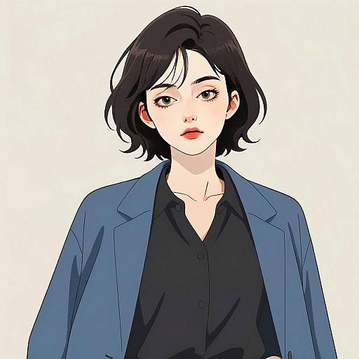 Stylish Young Woman in Blue Blazer Digital Illustration