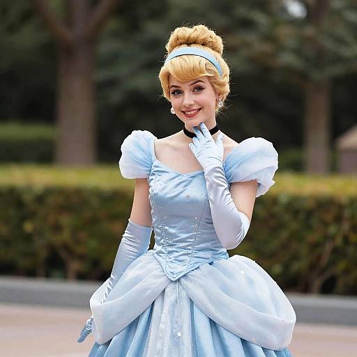 Disney Cinderella Cosplay Blonde Woman in Blue Dress with Tiara