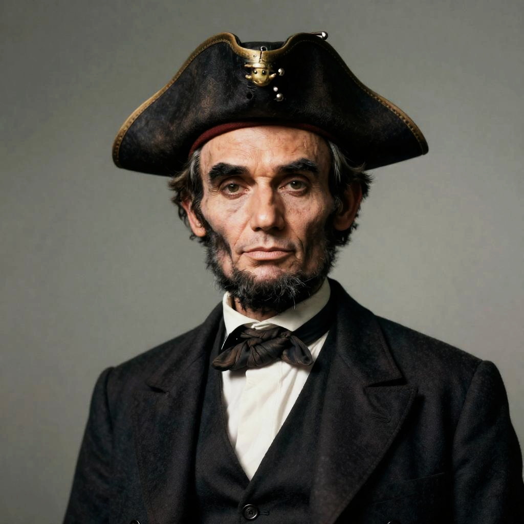 Vintage 19th-Century Man Wearing Tricorn Hat and Dark Suit