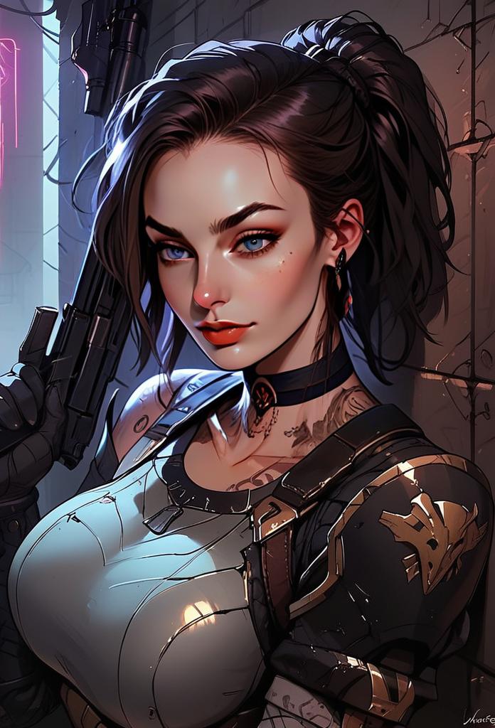 Confident Woman in Futuristic Armor - Cyberpunk Art