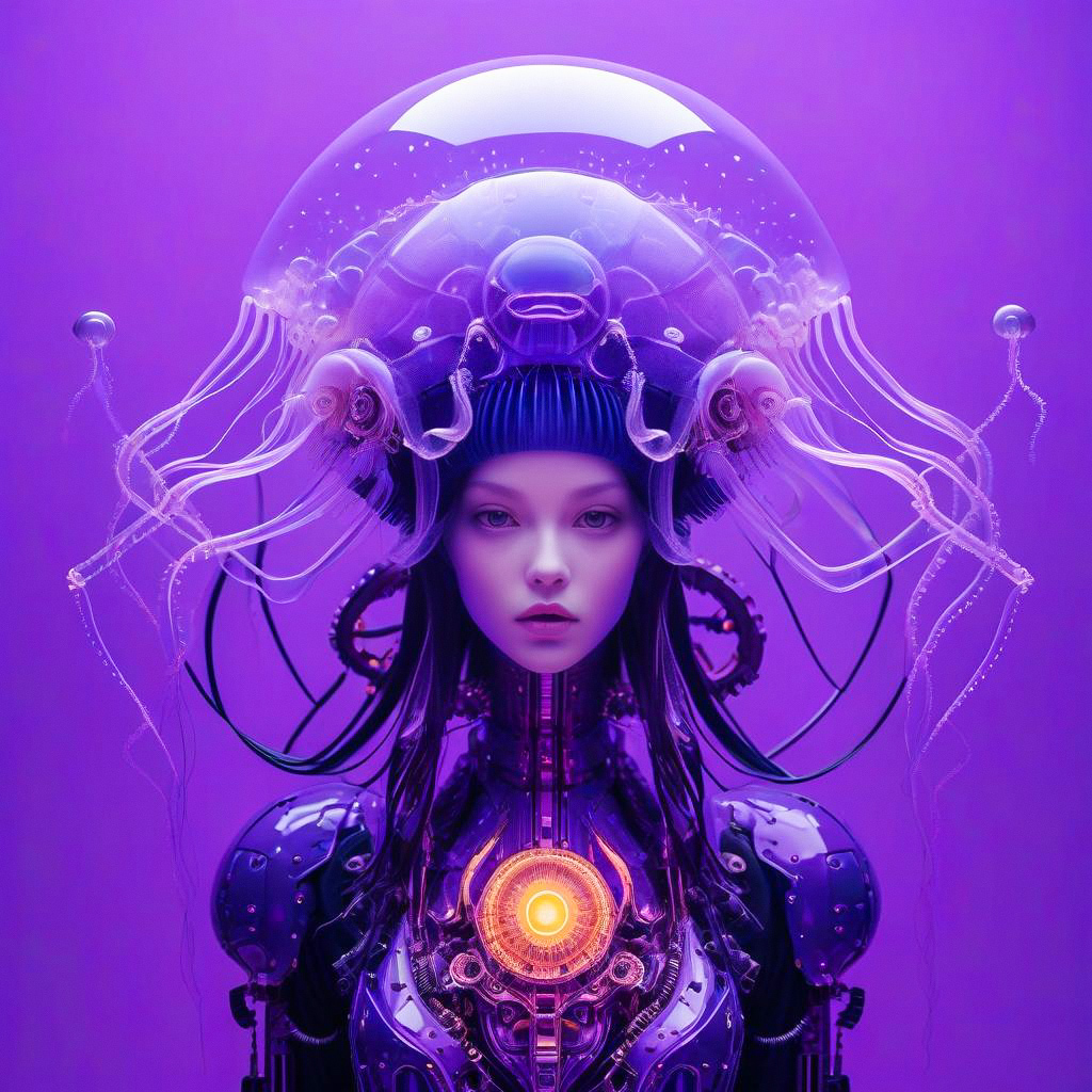 Futuristic Woman with Biomechanical Elements and Jellyfish Helmet Futuristic Woman with Biomechanical Elements and Jellyfish Helmet