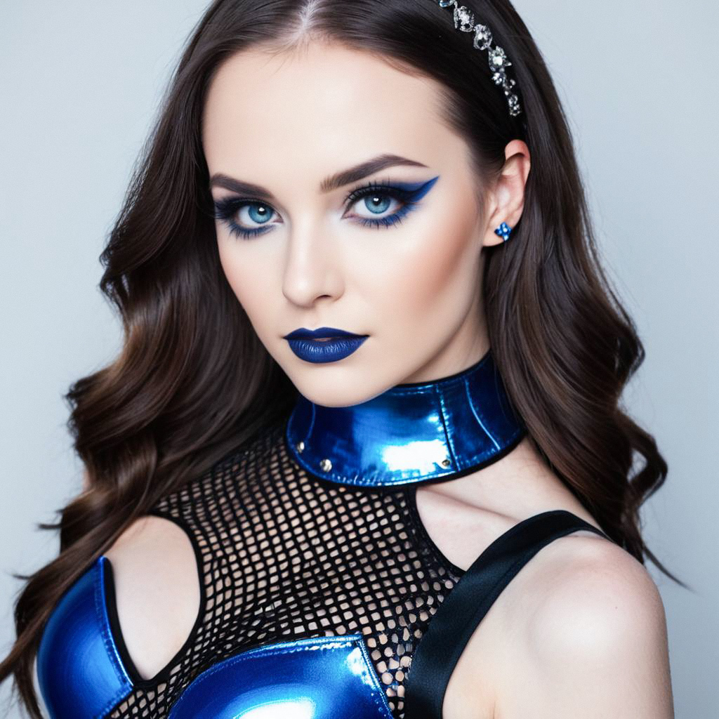 Bold Woman with Blue Makeup and Futuristic Outfit Bold Woman with Blue Makeup and Futuristic Outfit