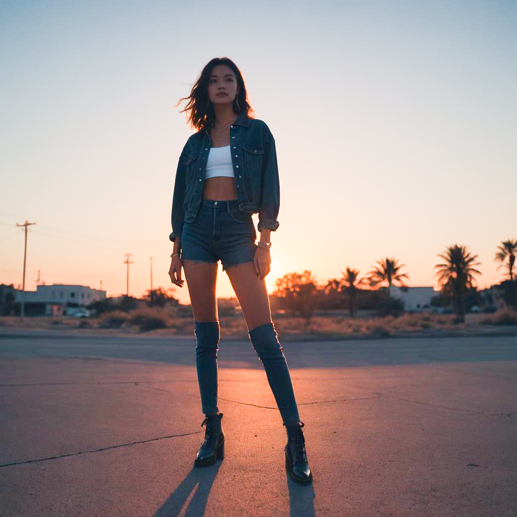 Silhouette of Confident Woman at Sunset