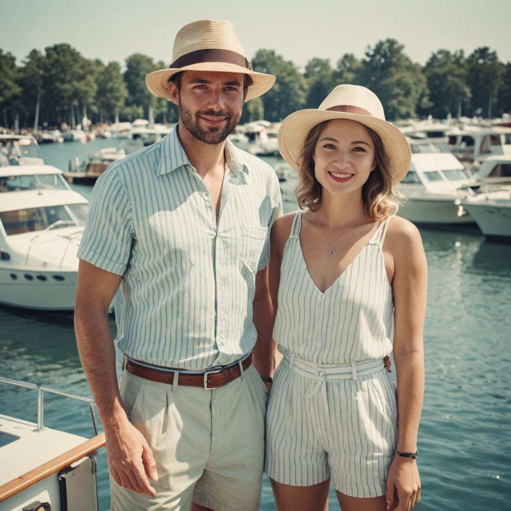 Stylish Couple at Marina on a Sunny Day