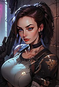 Confident Woman in Futuristic Armor - Cyberpunk Art