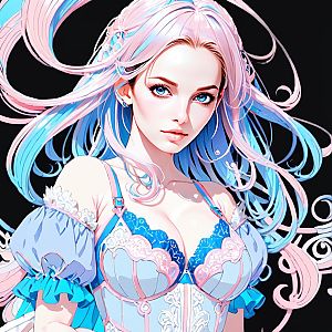 Anime Portrait of Woman with Pastel Hair