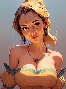 Portrait of a Woman in Yellow Dress with Blue Accents