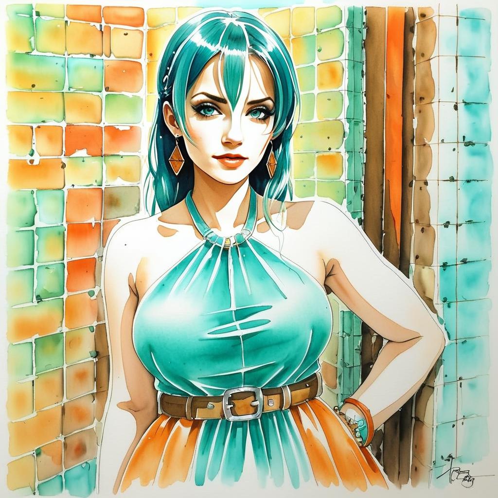 Confident Woman with Teal Hair in Modern Art Confident Woman with Teal Hair in Modern Art