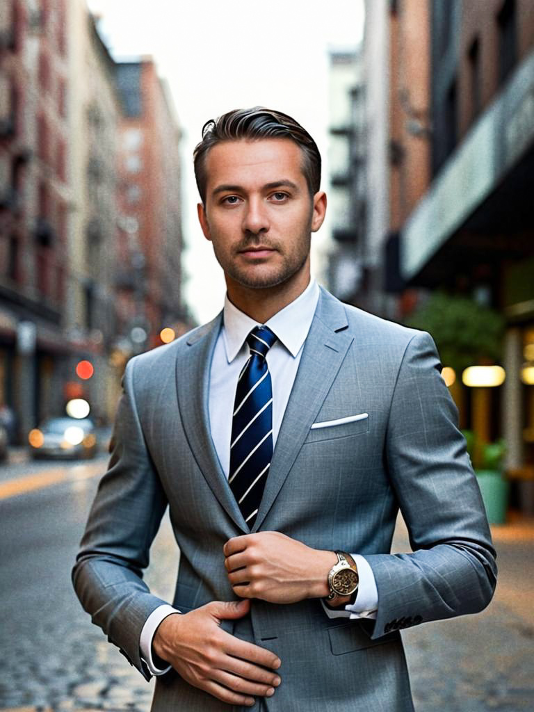 Confident Man in Grey Suit - Urban Professional