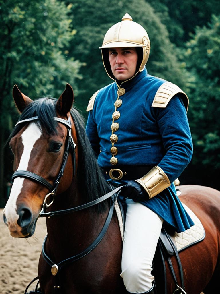 Man in Horse Rider Costume Photorealistic Cosplay Portrait Cinematic