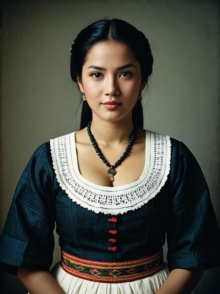 Woman in Traditional Dress Waist Up Editorial Portrait Photorealistic