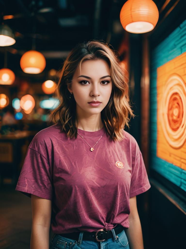 Stylish Young Woman in Café