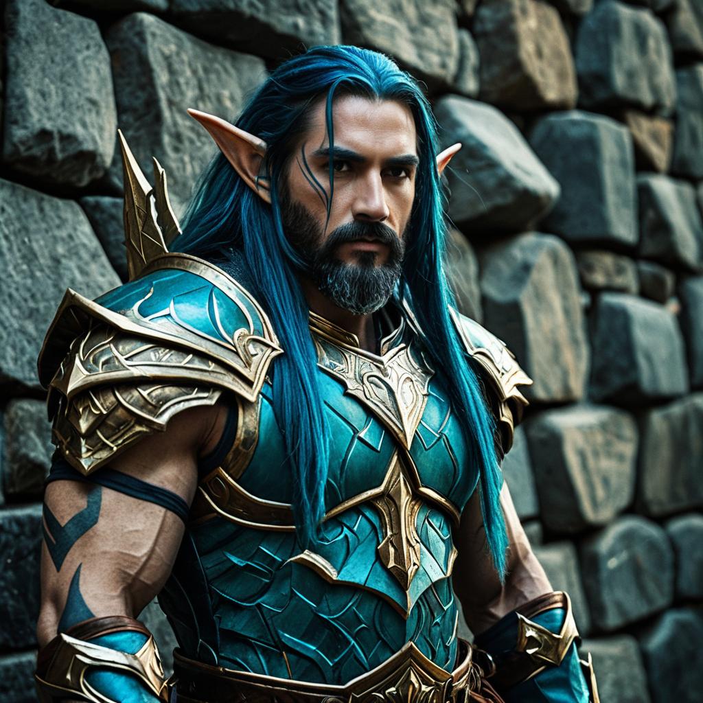 Fantasy Elf Warrior Man in Blue and Gold Armor Costume Fantasy Elf Warrior Man in Blue and Gold Armor Costume