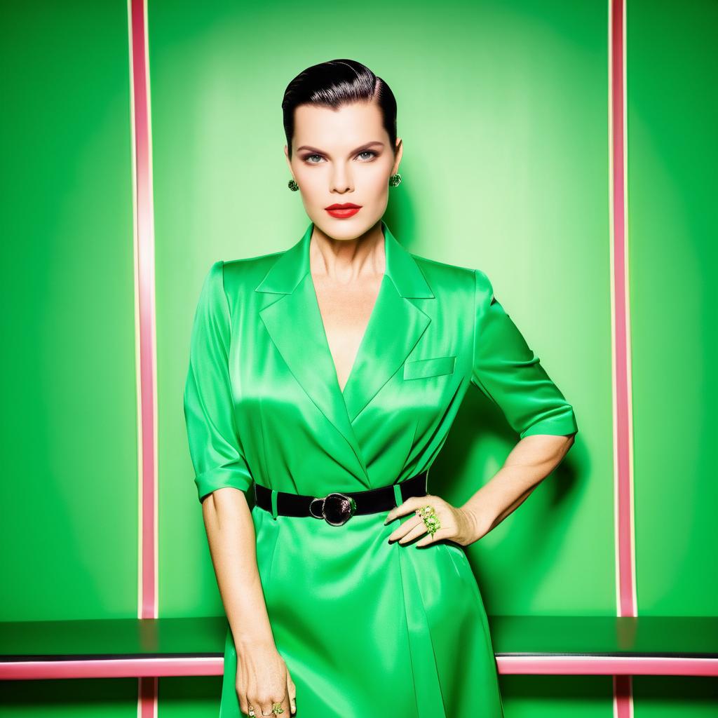 Confident Woman in Green Outfit