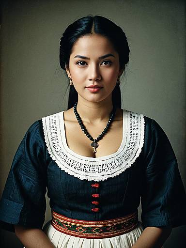 Woman in Traditional Dress Waist Up Editorial Portrait Photorealistic