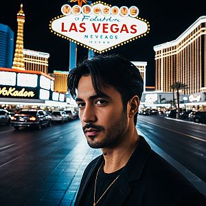 Man on Las Vegas Strip at Night