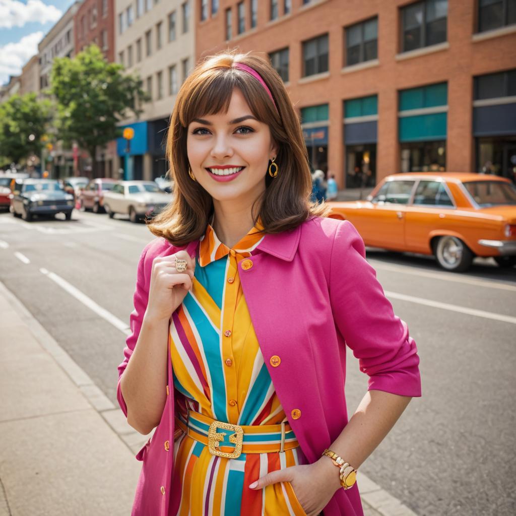 Woman in Vibrant Vanessa Kensington Costume on City Street