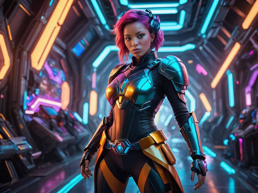 Woman in Star Wars-Inspired Cosplay in Futuristic Corridor