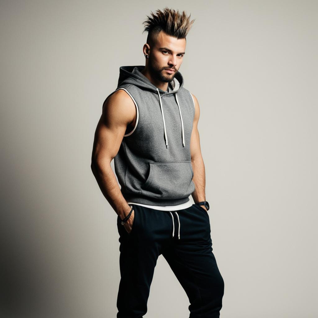 Stylish Young Man in Sleeveless Hoodie