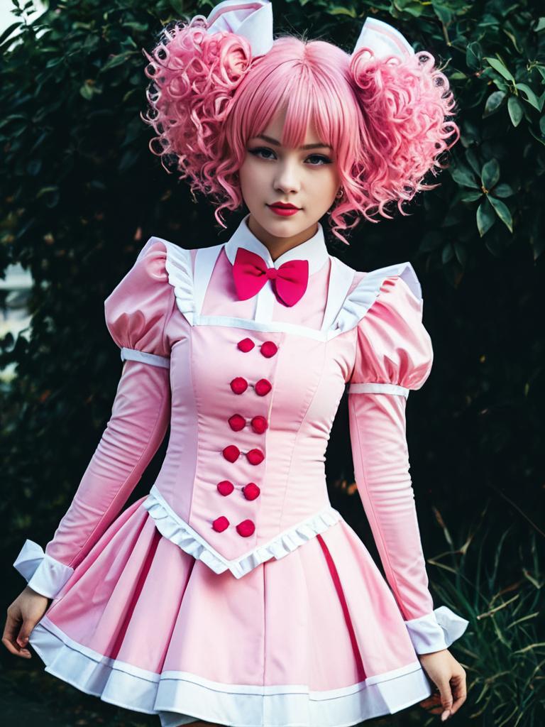 Woman Cosplay Wearing Pink Mina Ashido Costume Realistic Photo