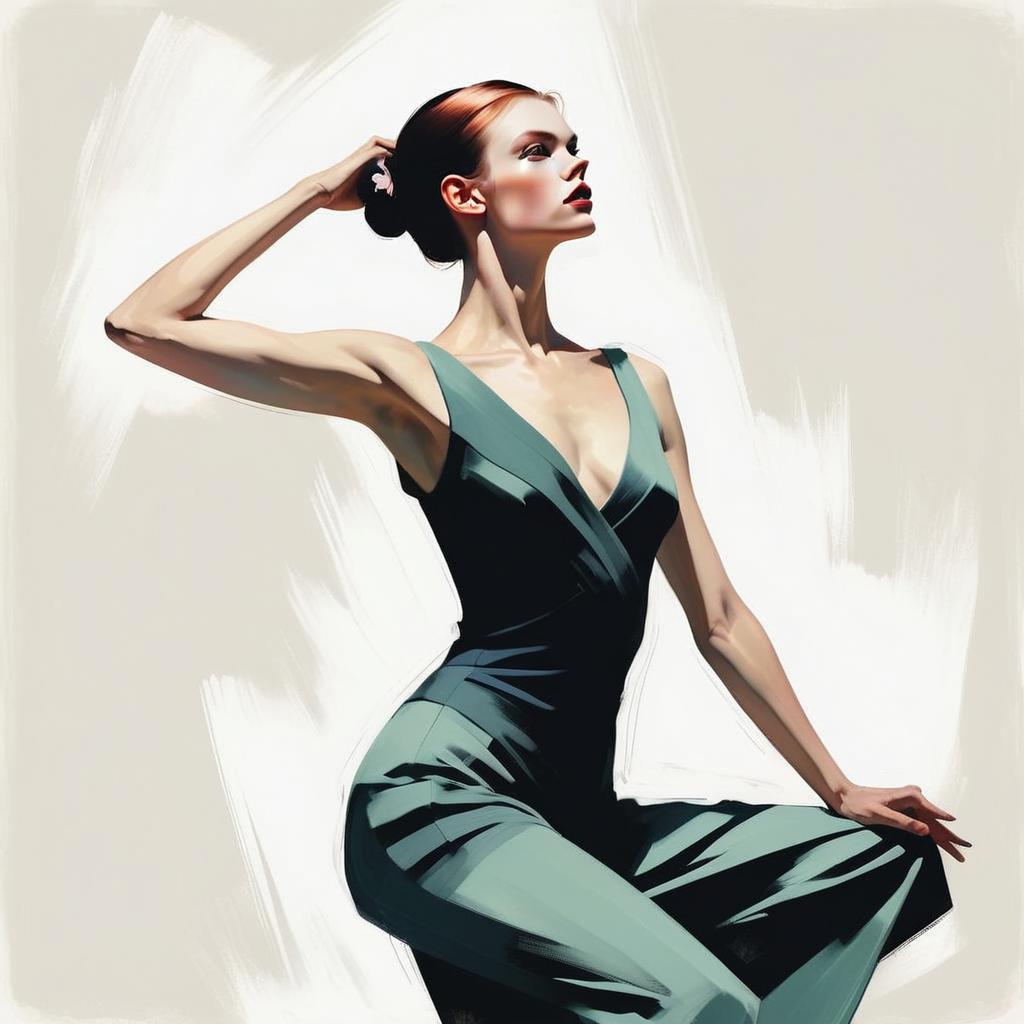 Stylized Confident Woman in Teal Dress