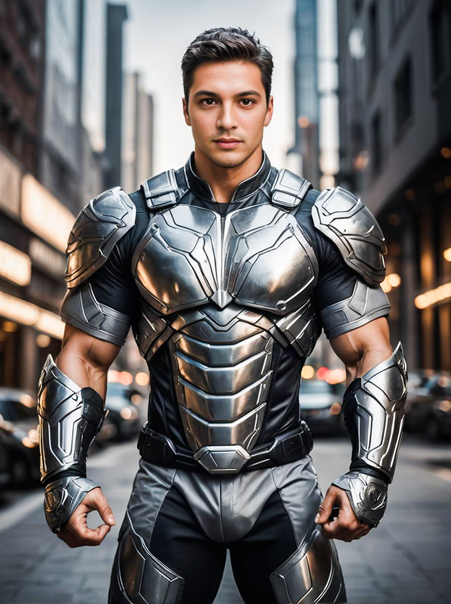 Muscular Man in Metallic Armor