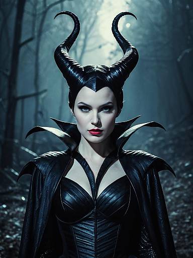 Woman in Maleficent Costume Waist Up Photorealistic Editorial Portrait