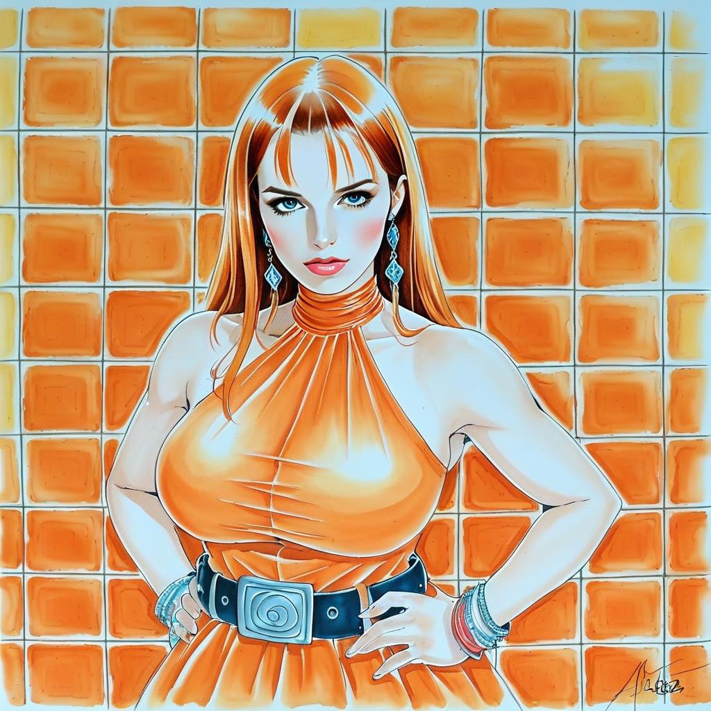 Confident Woman in Orange Dress