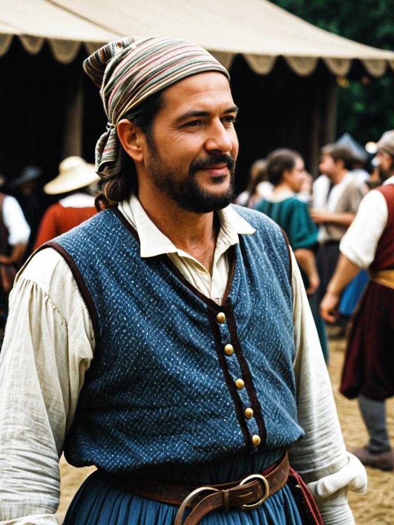 Man in Peasant Clothing at Renaissance Fair Candid Photo