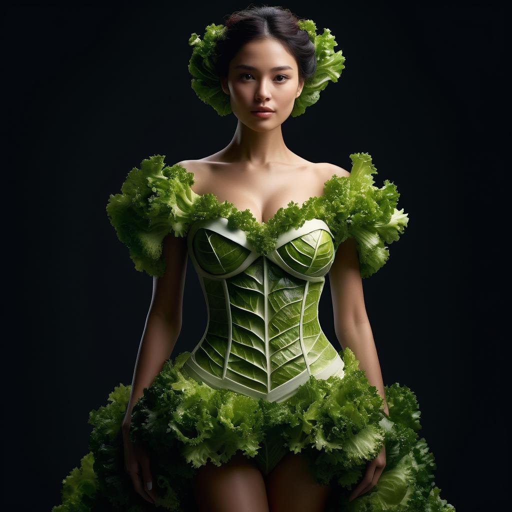 Woman in Lettuce Gown - Eco-Friendly Fashion